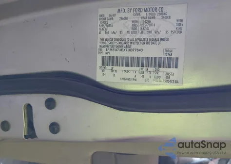 2007 Ford Explorer Xlt z USA, uszkodzony, nr VIN 1FMEU73EX7UB77843